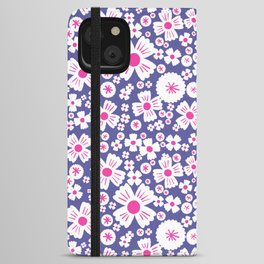 Mini Modern Periwinkle and Hot Pink Daisy Flowers iPhone Wallet Case
