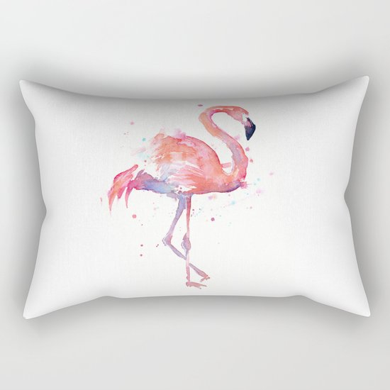 Pink Flamingo Watercolor | Tropical Animals Bird Flamingos Rectangular Pillow