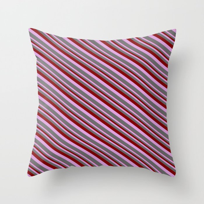 Maroon, Plum & Dim Grey Colored Lined/Striped Pattern Throw Pillow