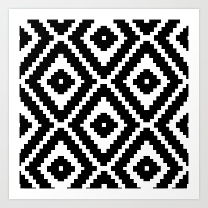 Monochrome Ikat Diamond Pattern Art Print