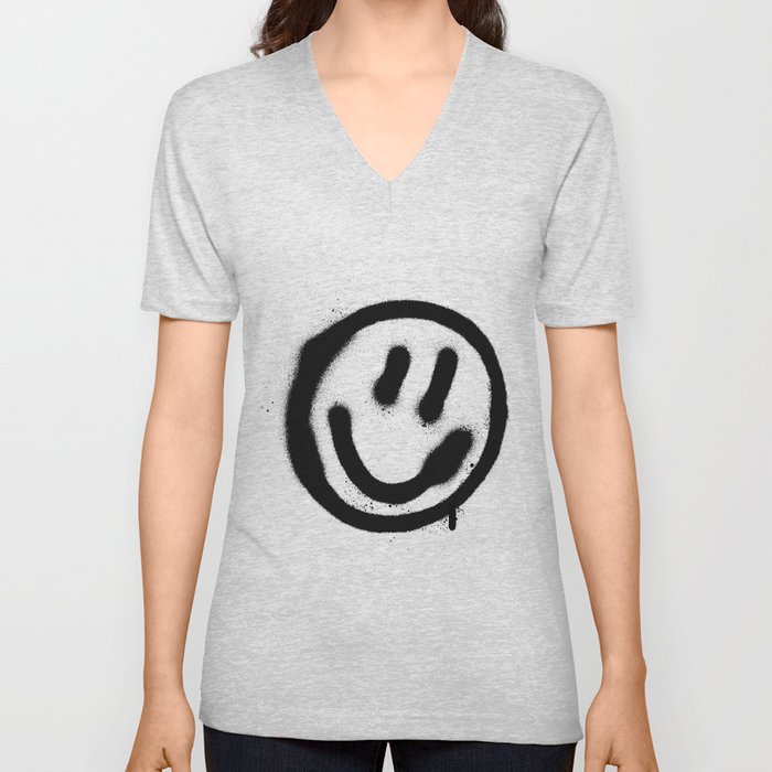 graffiti smiling face emoticon in black on white V Neck T Shirt