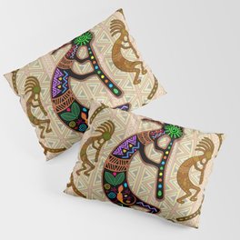 Kokopelli Rainbow Colors on Tribal Pattern  Pillow Sham