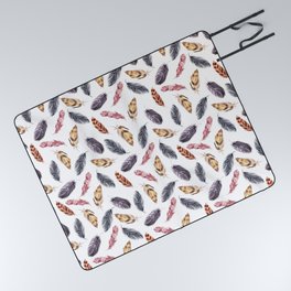 Watercolor boho feathers pattern design Picnic Blanket