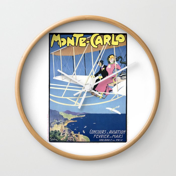1910 Monte Carlo Aviation Competition Advertising Poster Wall Clock