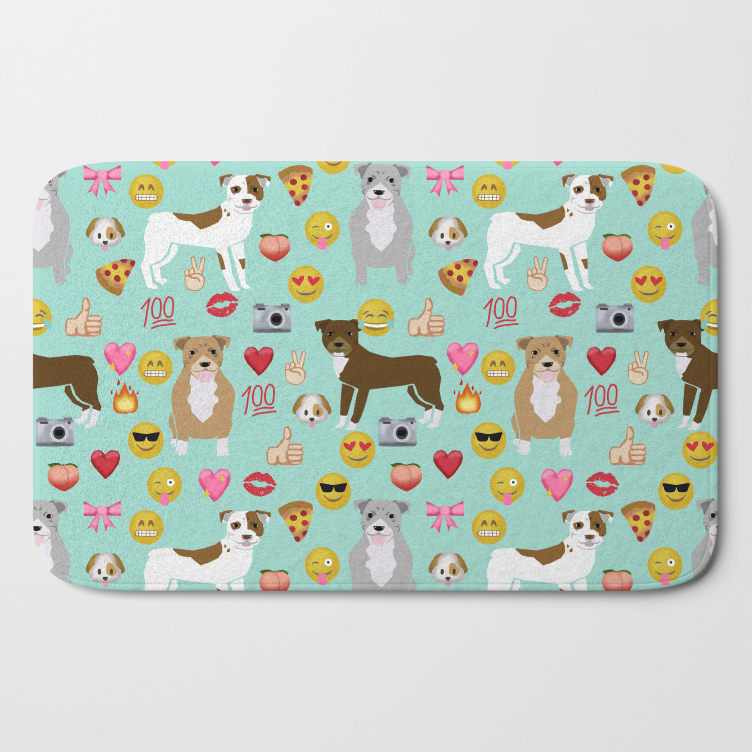 pitbull emoji dog breed pattern bath mat by pibbleparty