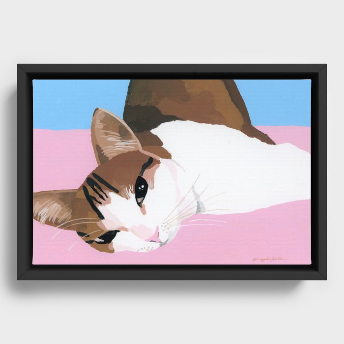 A cat with a sweet look Framed Canvas
