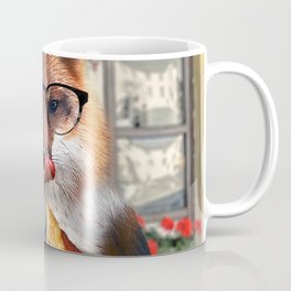 Fox Wearing Glasses Eating Pizza Drinking Coffee Mug