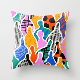 Colorful diverse people collage art pattern Throw Pillow
