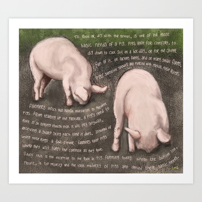 Pigs 3 Art Print | Painting, Digital, Watercolor, Ink, Pigs, Vegan, Animal-welfare, Farm, Compost, Animal-rights