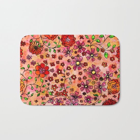 Orange Small Flowers Bath Mat