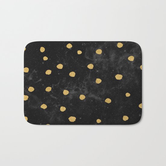 Gold Dots on Black Space Pattern Bath Mat