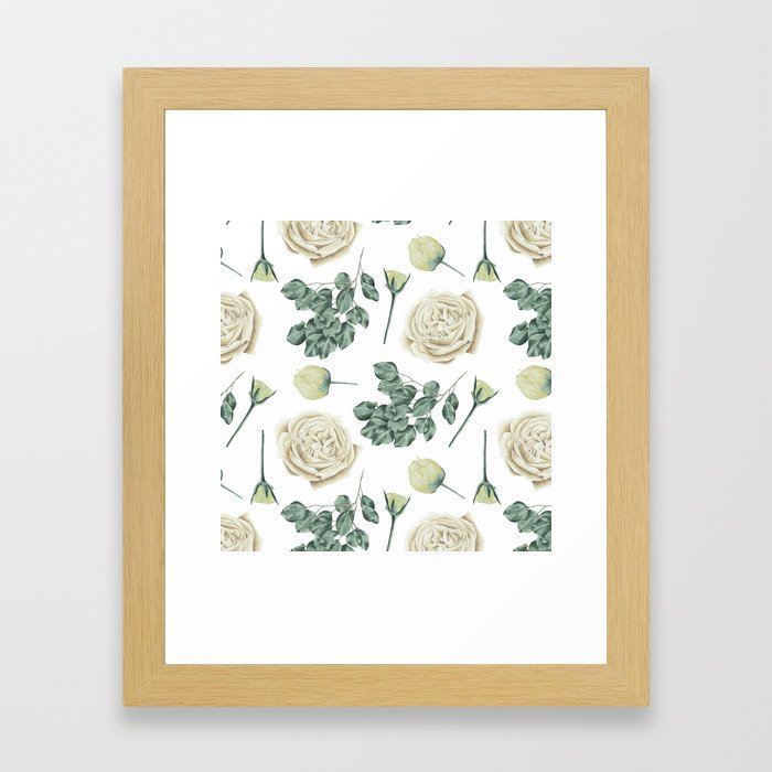 Flower Shop Ivory Cream Roses Pattern Framed Art Print