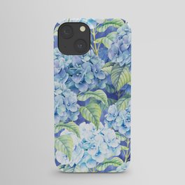 Botanical pink blue watercolor hortensia floral iPhone Case