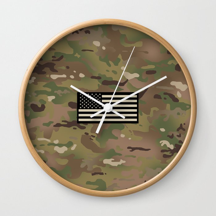 U.S. Flag: Woodland Camouflage Wall Clock