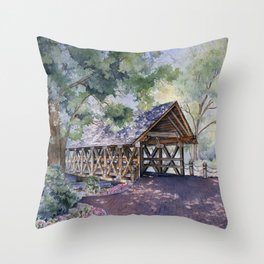 Naperville Covered Bridge in Spring Throw Pillow