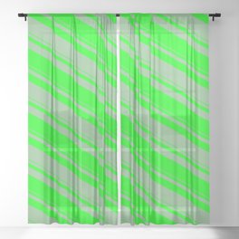 [ Thumbnail: Dark Sea Green & Lime Colored Lines/Stripes Pattern Sheer Curtain ]