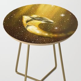 starry whale in golden space Side Table