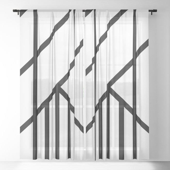 Bold Deco - Art Deco Abstract Line Art in Black and White Sheer Curtain
