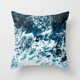 Disobedience - ocean waves painting texture Throw Pillow