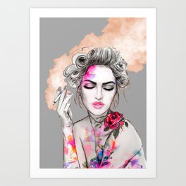 Tender girl, flowers and smoke. #picture Art Print