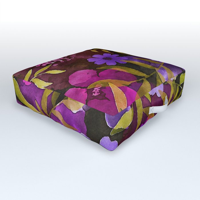 Watercolor Garden II burgundy violet fuschia  Outdoor Floor Cushion