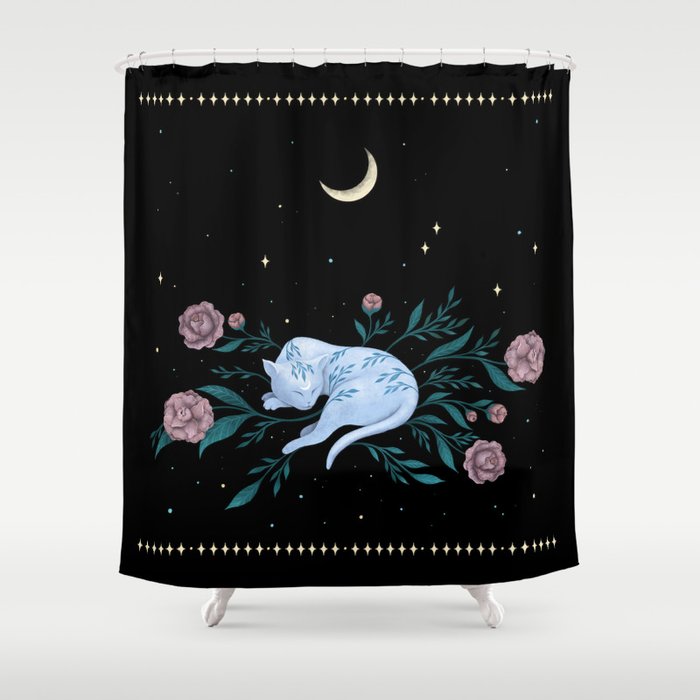 Cat Dreaming of the Moon Shower Curtain