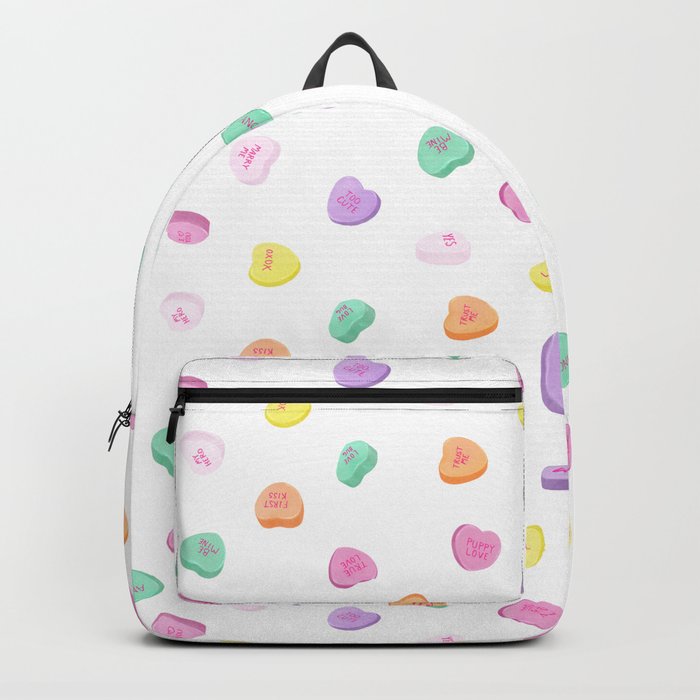 Valentines Day Conversation Heart Candies Pattern - White Backpack