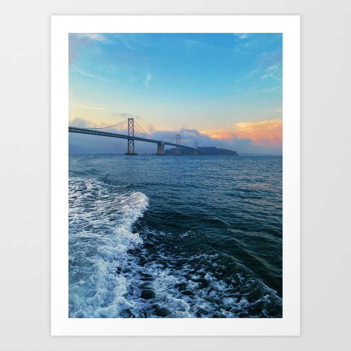 Vibrant Sunset San Francisco Bay Bridge Tumultuous Ocean Art Print