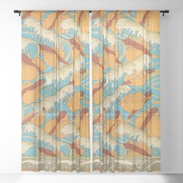 Flying Fish Vintage Print Sheer Curtain