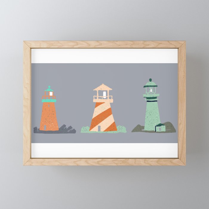 Lighthouses on Cool Gray Framed Mini Art Print