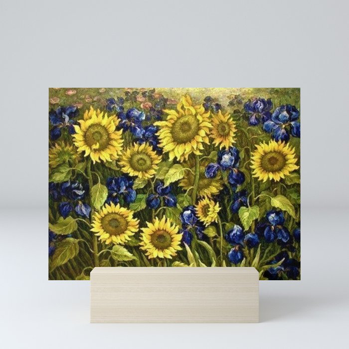 Sunflowers & Blue Irises by Vincent van Gogh Mini Art Print