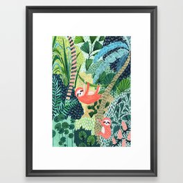 Jungle Sloth Family Framed Art Print