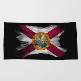 Florida state flag brush stroke, Florida flag background Beach Towel