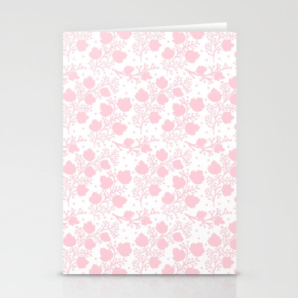 Girly blush pink white hand painted floral polka dots Stationery Cards