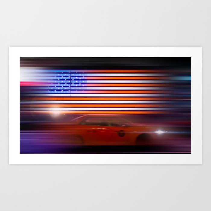Abstract Time Square Flag at Night Art Print