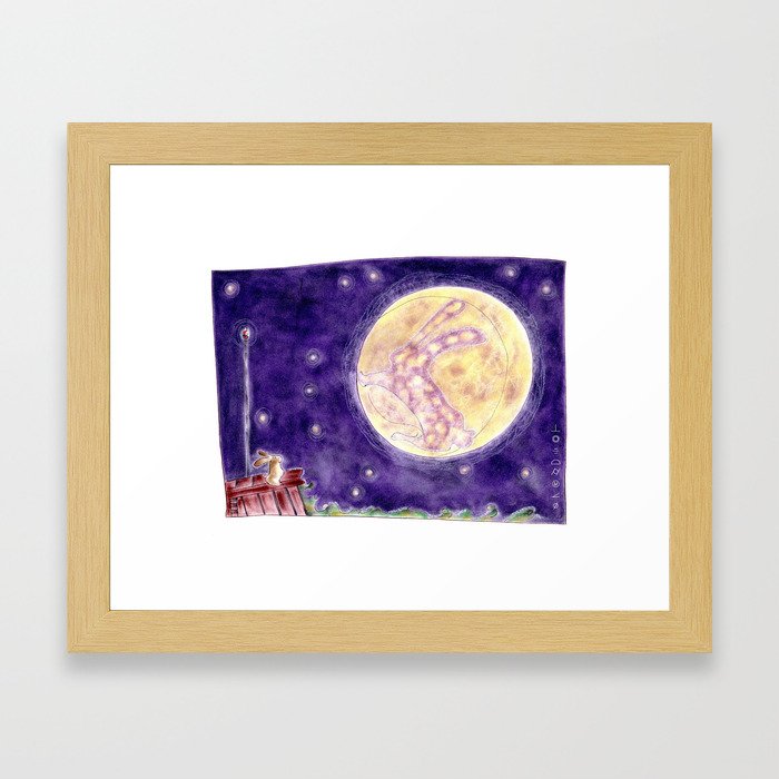 The Rabbit and The Moon/Le Lapin et La Lune Framed Art Print
