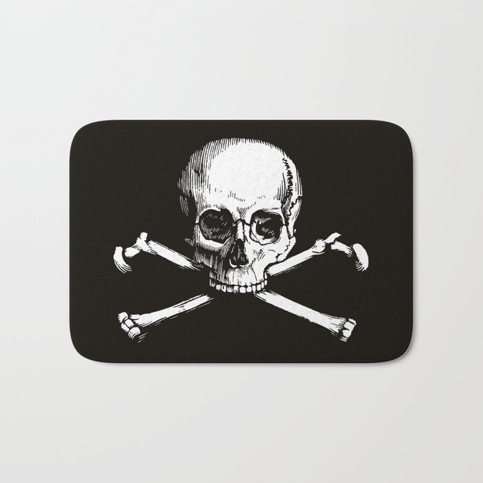 Skull and Crossbones | Jolly Roger | Pirate Flag | Black and White | Bath Mat