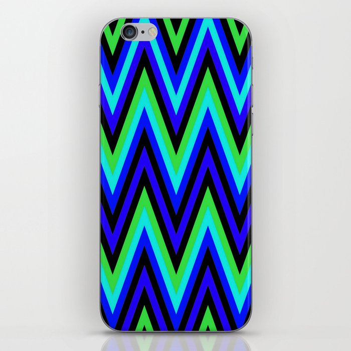 Chevron Design In Deep Blue Lime Green Zigzags iPhone Skin
