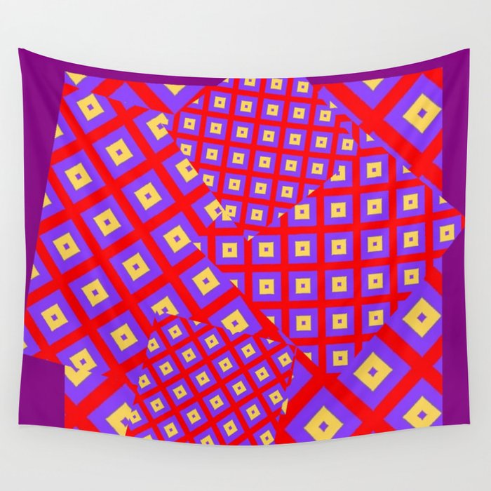 RED PURPLE CREAM MODERN SQUARES ART Wall Tapestry