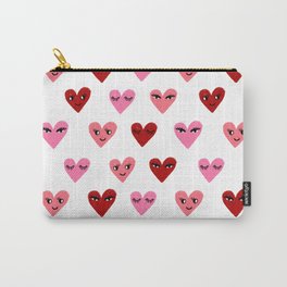Heart love valentines day gifts hearts with faces cute valentine red and pink Carry-All Pouch