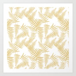 Beige Silhouette Fern Leaves Pattern Art Print