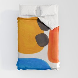 Abstract Mid Century Modern Colorful Minimal Pop Art Yellow Orange Blue Bubbles Ovals Duvet Cover