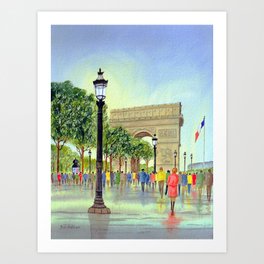 Champs Elysees And Arc de Triomphe Paris Art Print