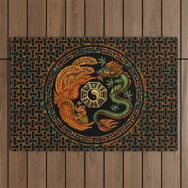 Phoenix and Dragon with bagua #2 Outdoor Rug