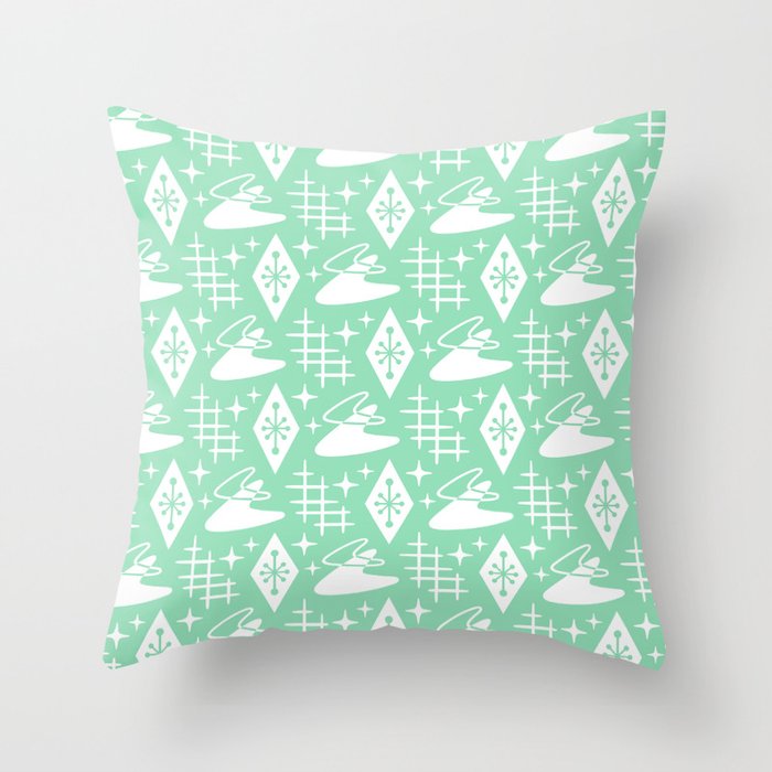 Mid Century Modern Boomerang Abstract Pattern Mint Green Throw Pillow