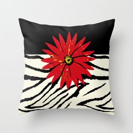Animal Print Zebra Black and White and Red flower Medallion Throw Pillow