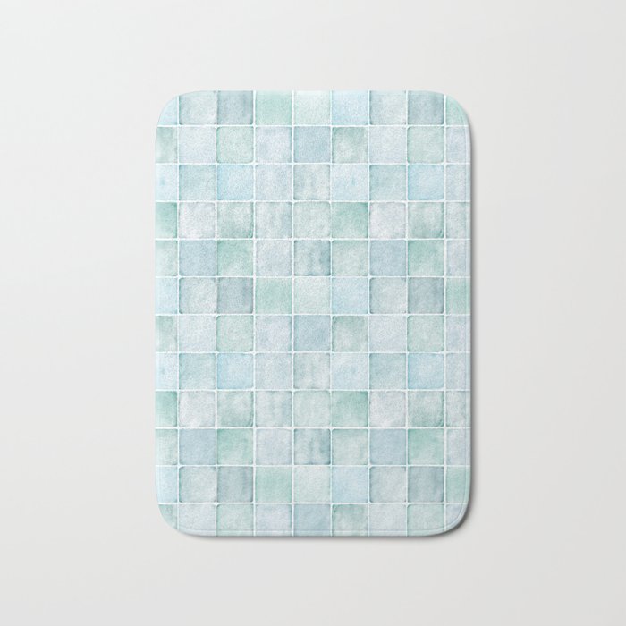 Sea Glass Tiles Watercolor Bath Mat