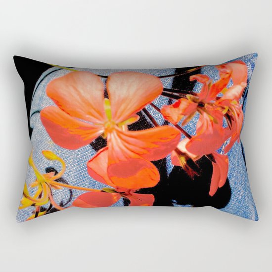 Geranium flowers on blue jean Rectangular Pillow