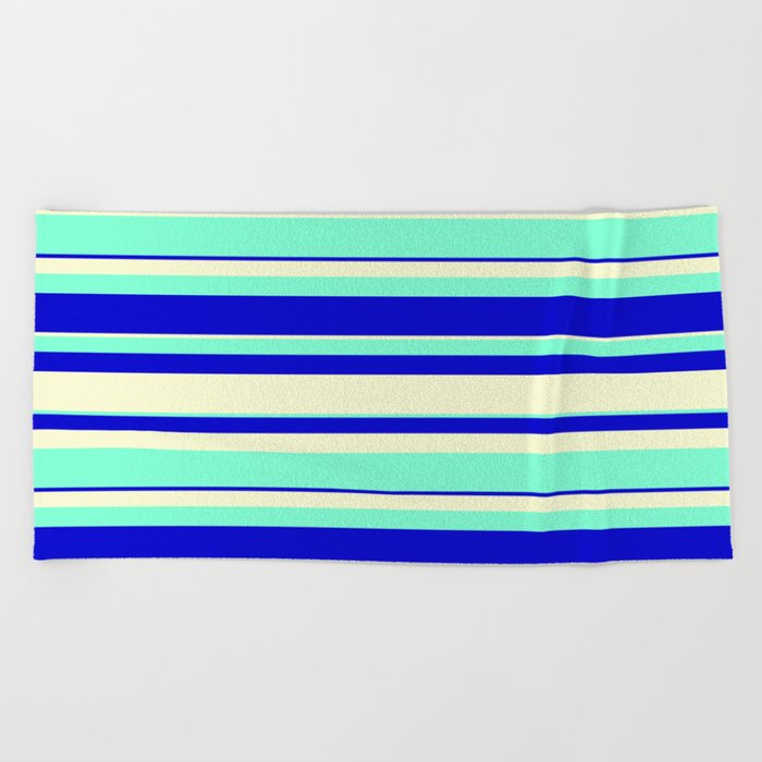 Light Yellow, Aquamarine, and Blue Colored Striped/Lined Pattern Beach Towel