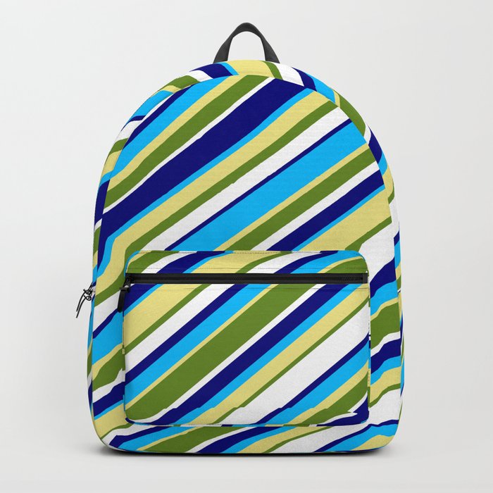 Colorful Blue, Deep Sky Blue, Tan, Green & White Colored Lined Pattern Backpack